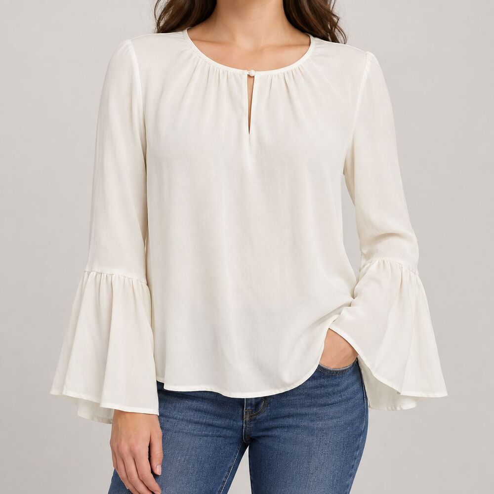 j.crew ivory bell sleeve keyhole blouse womens lightweight top 4